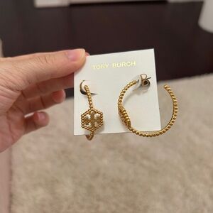NWT! Tory Burch Gold Milgrain Hex Hoop Earrings